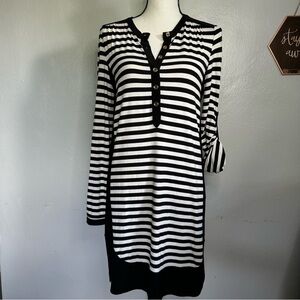 Joseph Ribkoff Black White stripe Shirt dress size 8
